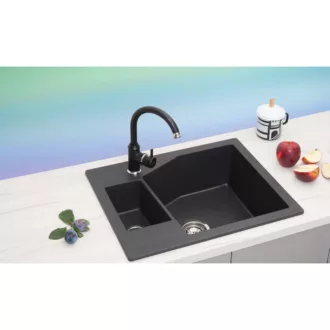 Linea M 1.5D Metalac Xgranit Gránit Mosogatótálca - Extra mély, Egymedencés, Szemcsés Fekete - WaterMarkt.hu