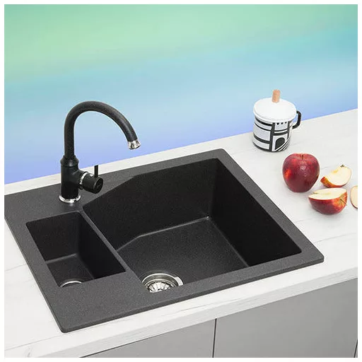 Linea M 1.5D Metalac Xgranit Gránit Mosogatótálca - Extra mély, Egymedencés, Szemcsés Fekete - WaterMarkt.hu