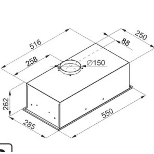 OPERIS PLUTO PLUS inox beépíthető páraelszívó, 3 fokozatú nyomógomb, 255-630 m3/h, 53-70 dB, 40 cm-es LED csík, 150 mm csatlakozócsonk, Energiaosztály - WaterMarkt.hu