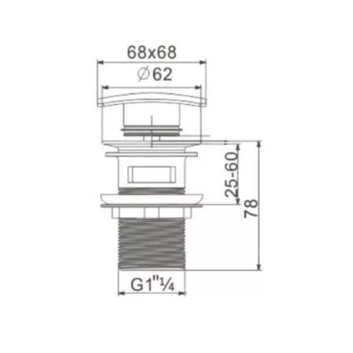 Klikk - klakk leeresztő - SZÖGLETES - KRÓM - túlfolyós modókagylóhoz 5/4" - WaterMarkt.hu
