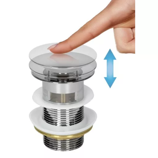 Klikk - klakk leeresztő - SZÖGLETES - KRÓM - túlfolyó NÉLKÜLI modókagylóhoz - 5/4" - WaterMarkt.hu