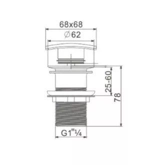 Klikk - klakk leeresztő - SZÖGLETES - KRÓM - túlfolyó NÉLKÜLI modókagylóhoz - 5/4" - WaterMarkt.hu