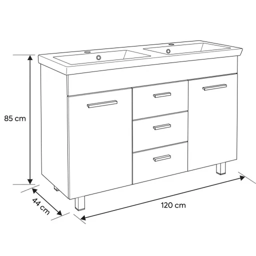 TMP FLAT 120 álló fürdőszobabútor - Sanovit ISIK 4120 DUPLA porcelán mosdóval - 120 x 44 cm - WaterMarkt.hu
