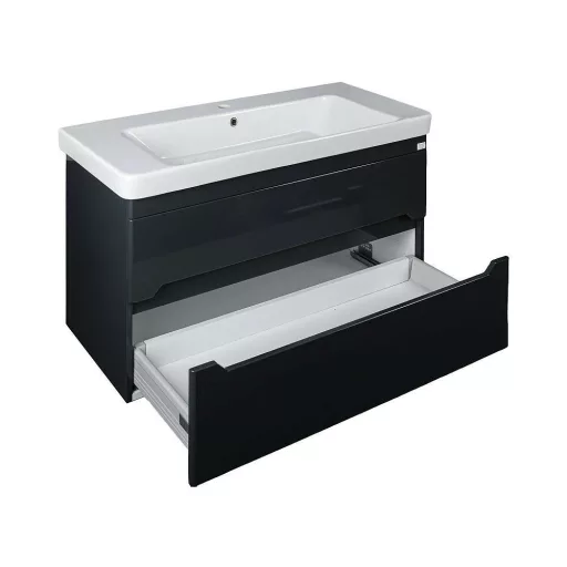 TMP SHARP 105 - FEKETE - fali fürdőszobabútor- Sanovit LUXURY 11105 mosdóval - 105 x 46 cm - WaterMarkt.hu