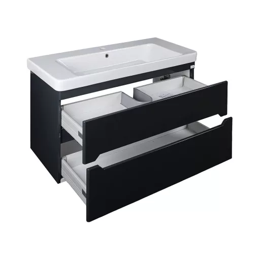 TMP SHARP 105 - FEKETE - fali fürdőszobabútor- Sanovit LUXURY 11105 mosdóval - 105 x 46 cm - WaterMarkt.hu