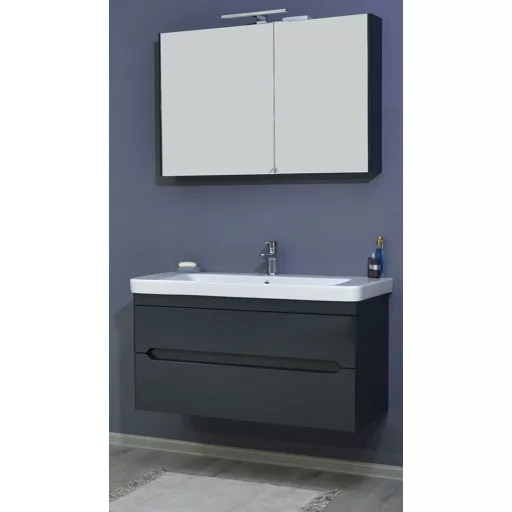 TMP SHARP 105 - FEKETE - fali fürdőszobabútor- Sanovit LUXURY 11105 mosdóval - 105 x 46 cm - WaterMarkt.hu