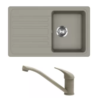   EVIDO HOME 45 S gránit mosogató, 765 x 460 mm platina + EVIDO PINGUIN álló gránit csaptelep, platina