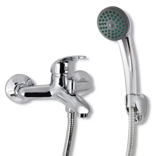 EuroStandard ECOLINE kádtöltő csaptelep - zuhanyszettel - fix falitartóval - KRÓM - WaterMarkt.hu