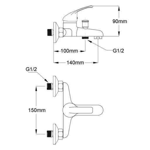 EuroStandard ECOLINE kádtöltő csaptelep - zuhanyszettel - fix falitartóval - KRÓM - WaterMarkt.hu