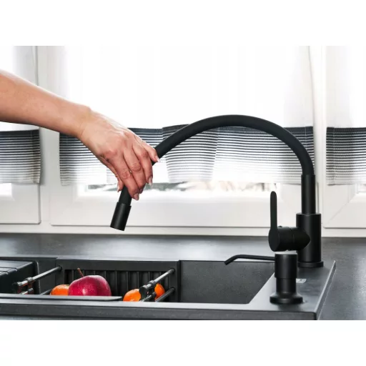 Caldo Freddo álló mosogató csaptelep FEKETE - FEKETE flexibilis kifolyócsővel - WaterMarkt.hu