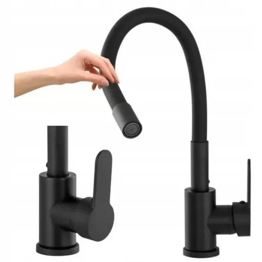 Caldo Freddo álló mosogató csaptelep FEKETE - FEKETE flexibilis kifolyócsővel - WaterMarkt.hu