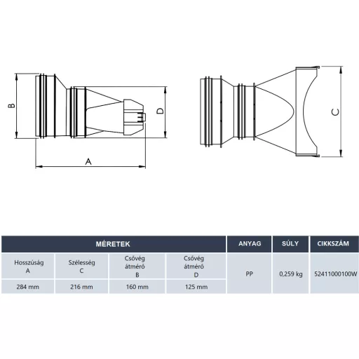 HEATPEX - Osztóelemhez fő oldalsó összekötő elem 125/160mm ARIA CONNECT - WaterMarkt.hu