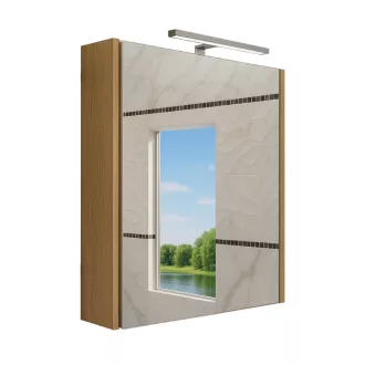   Piramida AKVA Tükrös fürdőszobai szekrény - LED világítással - FEHÉR-TÖLGY - 60 x 69 x 15 cm