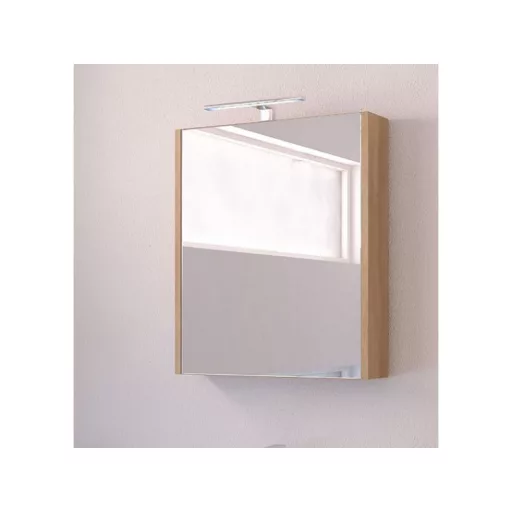 Piramida AKVA Tükrös fürdőszobai szekrény - LED világítással - FEHÉR-TÖLGY - 60 x 69 x 15 cm