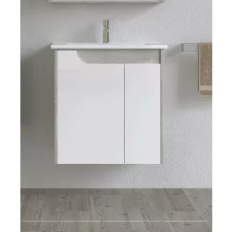 Piramida EURIDIKA fali fürdőszobabútor - műmárvány mosdóval -2 ajtós - FEHÉR-SZÜRKE - 65 x 48 x 62 cm - WaterMarkt.hu