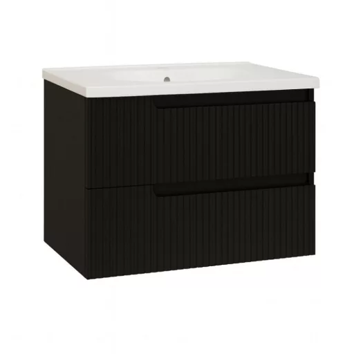 Piramida EURIDIKA fali fürdőszobabútor - műmárvány mosdóval -2 fiókos - PINO FEKETE - 65 x 48 x 53 c - WaterMarkt.hu