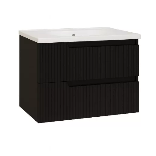 Piramida EURIDIKA fali fürdőszobabútor - műmárvány mosdóval -2 fiókos - PINO FEKETE - 65 x 48 x 53 c - WaterMarkt.hu