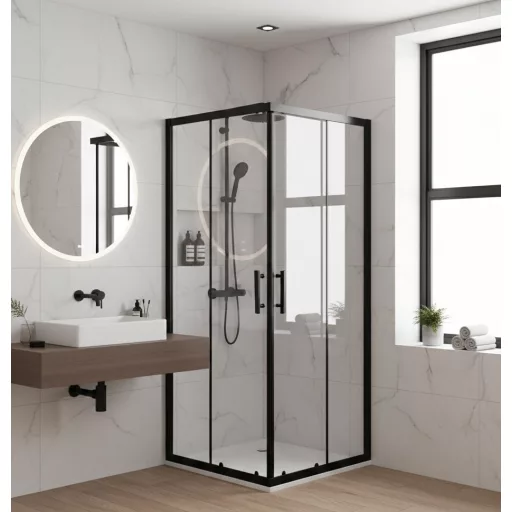 Viva AQUA Max Zuhanykabin SZÖGLETES FEKETE Profil - 6 mm víztiszta üveg - 90 x 90 x 190 cm - WaterMarkt.hu