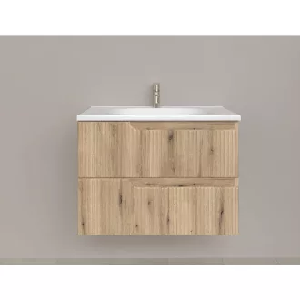 Piramida EURIDIKA fali fürdőszobabútor - műmárvány mosdóval -2 fiókos - PINO TÖLGY - 75 x 48 x 53 cm - WaterMarkt.hu