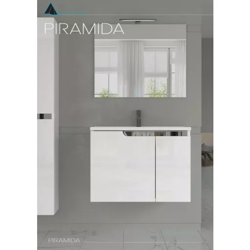 Piramida EURIDIKA fali fürdőszobabútor - műmárvány mosdóval -2 ajtós - 75 x 48 x 53 cm - WaterMarkt.hu