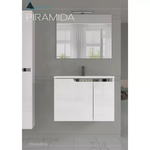 Piramida EURIDIKA fali fürdőszobabútor - műmárvány mosdóval -2 ajtós - 75 x 48 x 53 cm - WaterMarkt.hu