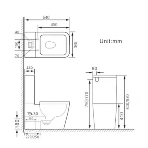 Eros ES QUADRO monoblokk WC - perem nélküli - WC ülőkével komplett - WaterMarkt.hu