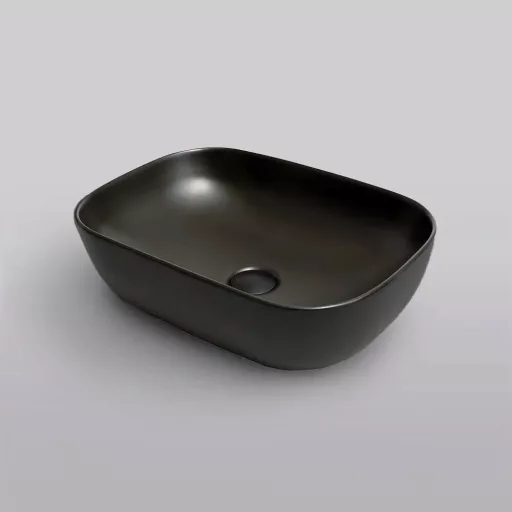 Eros SMILE 3 - PULTRA ültethető - Top Counter - porcelán mosdó - MATT FEKETE - 46,5 x 32,5 x 13 cm - WaterMarkt.hu