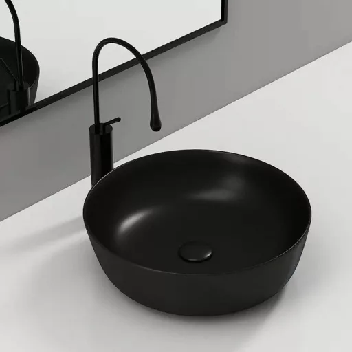 Eros RAISE - PULTRA ültethető - Top Counter - porcelán mosdó - MATT FEKETE - O - Ø 41 cm - WaterMarkt.hu