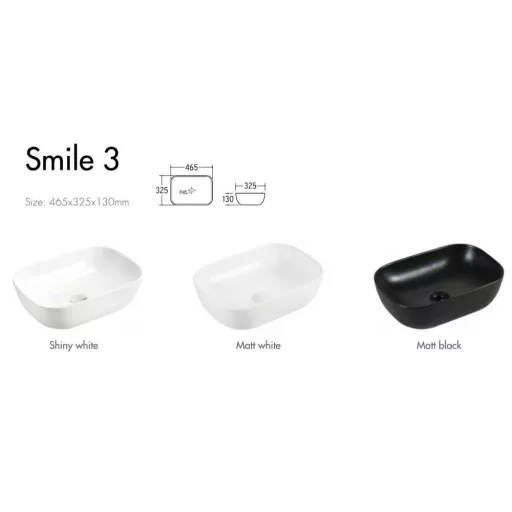 Eros SMILE 3 - PULTRA ültethető - Top Counter - porcelán mosdó - 46,5 x 32,5 x 13 cm - WaterMarkt.hu