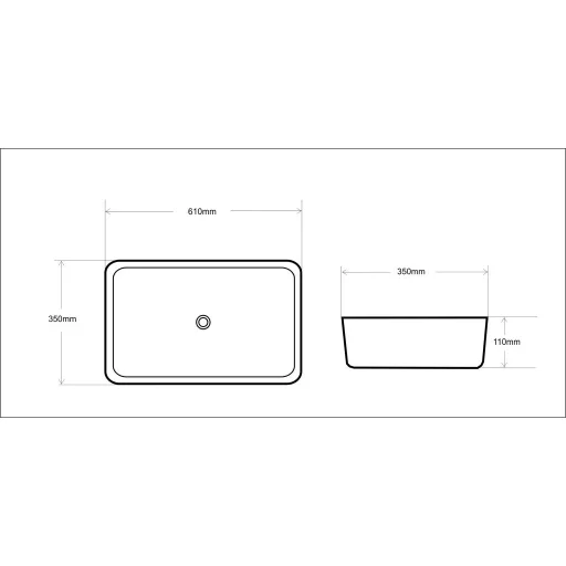 Eros SLIM 2 - PULTRA ültethető - Top Counter - porcelán mosdó - 61 x 35 x 11 cm - WaterMarkt.hu