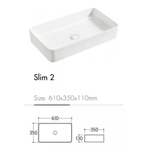 Eros SLIM 2 - PULTRA ültethető - Top Counter - porcelán mosdó - 61 x 35 x 11 cm - WaterMarkt.hu