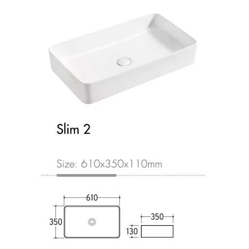 Eros SLIM 2 - PULTRA ültethető - Top Counter - porcelán mosdó - 61 x 35 x 11 cm - WaterMarkt.hu