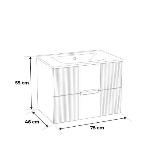 TMP MODENA 75 fali függesztett fürdőszobabútor - SKY E-8099-75 porcelán mosdóval - 75 x 46 x 55 cm