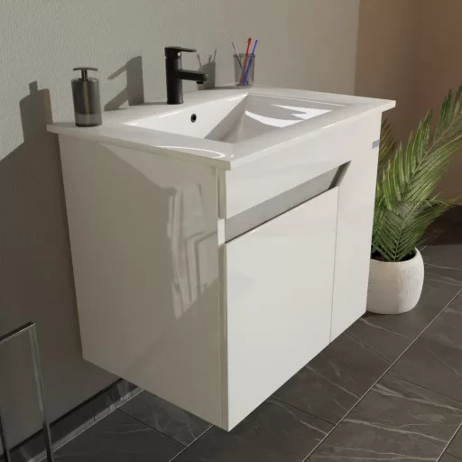 TMP VISION 50 fali függesztett fürdőszobai bútor - SKY 3 E-8099-50 porcelán mosdóval - 51 x 40 cm - WaterMarkt.hu