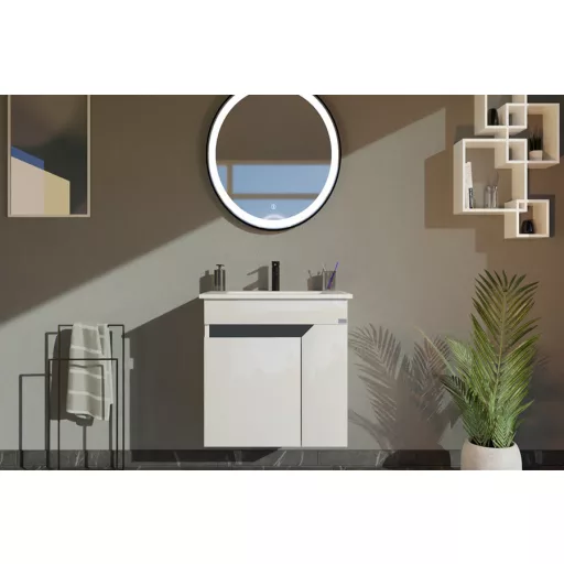 TMP VISION 60 fali függesztett fürdőszobai bútor - SKY E-8099-60 porcelán mosdóval - 61 x 46 x 56 cm - WaterMarkt.hu