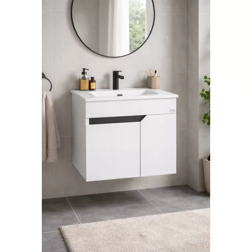 TMP VISION 55 fali függesztett fürdőszobai bútor - SKY E-8099-55 porcelán mosdóval - 55 x 46 cm - WaterMarkt.hu
