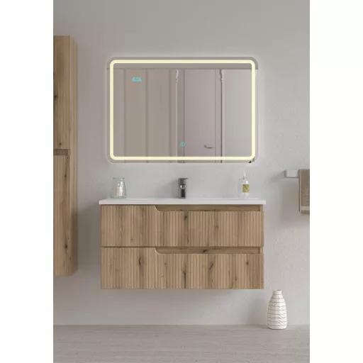 Viva AURA fürdőszoba tükör - érintőkapcsolós - páramenetesítős - órával - LED - FEKVŐ - 100 x 70 cm