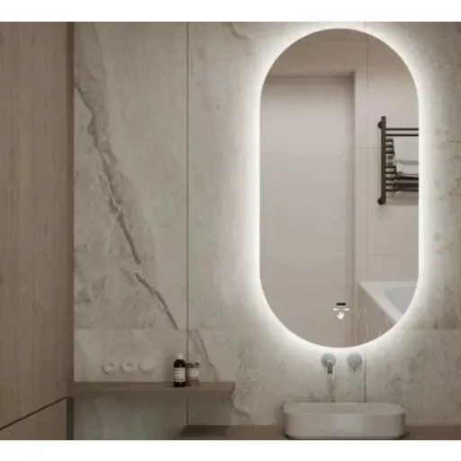 Viva AURA PINO 50 fürdőszoba tükör - érintésmentes - AMBIENT LED - OVÁLIS - ÁLLÓ - 50x90 cm - WaterMarkt.hu