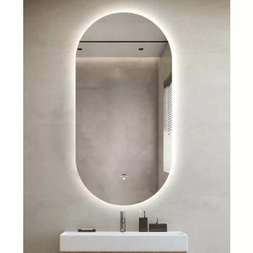 Viva AURA PINO 50 fürdőszoba tükör - érintésmentes - AMBIENT LED - OVÁLIS - ÁLLÓ - 50x90 cm - WaterMarkt.hu