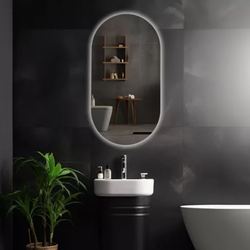 Viva AURA PINO 50 fürdőszoba tükör - érintésmentes - AMBIENT LED - OVÁLIS - ÁLLÓ - 50x90 cm - WaterMarkt.hu