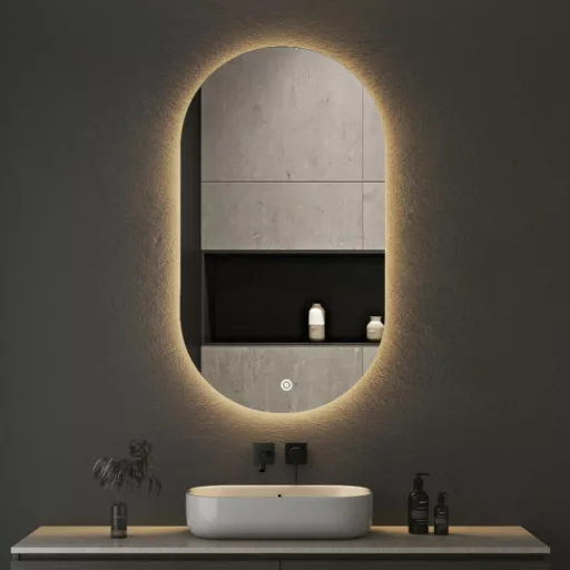 Viva AURA PINO 50 fürdőszoba tükör - érintésmentes - AMBIENT LED - OVÁLIS - ÁLLÓ - 50x90 cm - WaterMarkt.hu