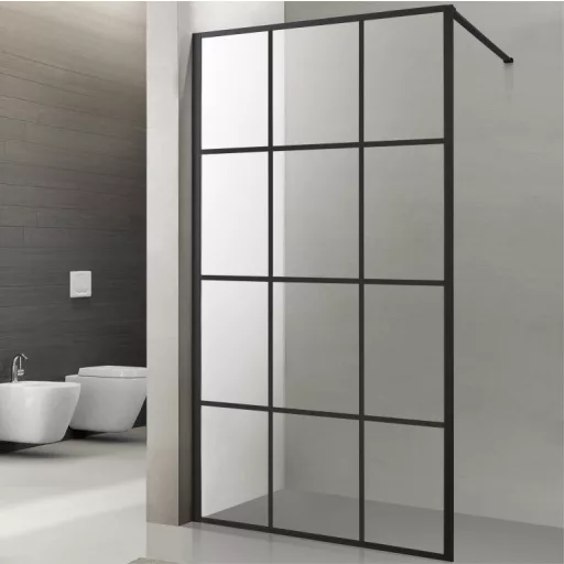 Viva AQUA Max WALK IN Zuhanyfal - FEKETE mintás - FEKETE profil - 8 mm NANO üveg - 90 x 200 cm