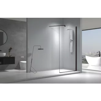   Viva AQUA Max WALK IN Zuhanyfal - FEKETE profil - 8 mm vízlepergető víztiszta üveg - 100 x 200 cm