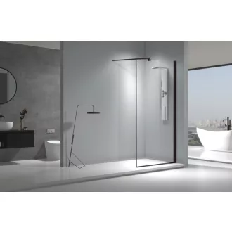   Viva AQUA Max WALK IN Zuhanyfal - FEKETE profil - 8 mm vízlepergető víztiszta üveg - 90 x 200 cm