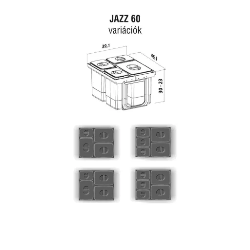 EKOTECH - Beépíthető hulladékgyűjtő JAZZ 60 - 3x15 liter+1x7 liter - WaterMarkt.hu
