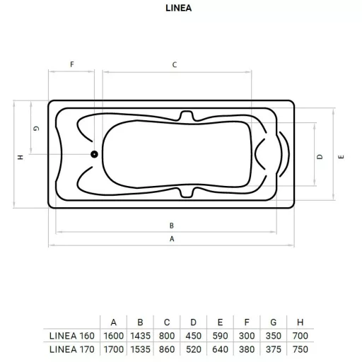 Favorit LINEA szaniter akril kád - előlappal - oldallappal- állvánnyal - 160 x 70 cm - WaterMarkt.hu