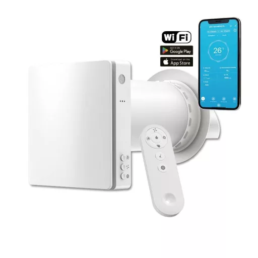 HOLTOP/AIRWOODS AV-TTW5-W egyhelyiséges hővisszanyerős szellőztető automata zsaluval, WiFi csatlakozással, páraérzékelő szenzorral, pollenszűrővel - WaterMarkt.hu