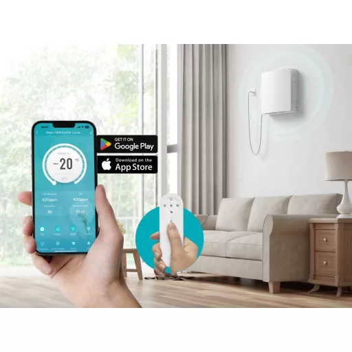 HOLTOP/AIRWOODS AV-TTW5-W egyhelyiséges hővisszanyerős szellőztető (2 db) automata zsaluval, WiFi csatlakozással, páraérzékelő szenzorral, pollenszűrővel