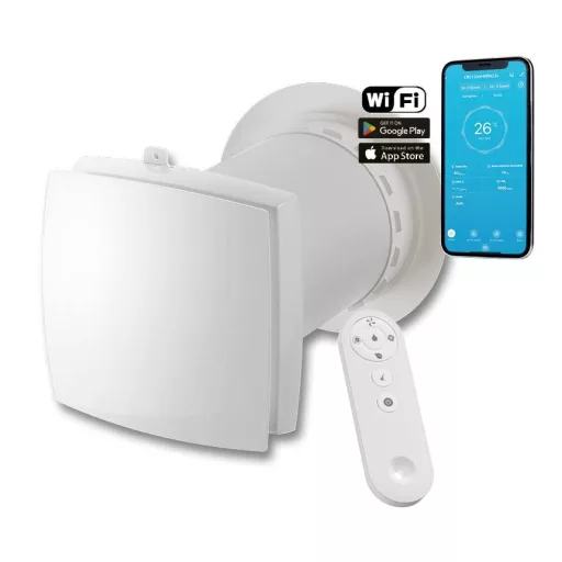 HOLTOP/AIRWOODS AV-TTW6-W egyhelyiséges hővisszanyerős szellőztető, automata zsaluval, WiFi csatlakozással, kültéri hangcsillapító elemmel - WaterMarkt.hu
