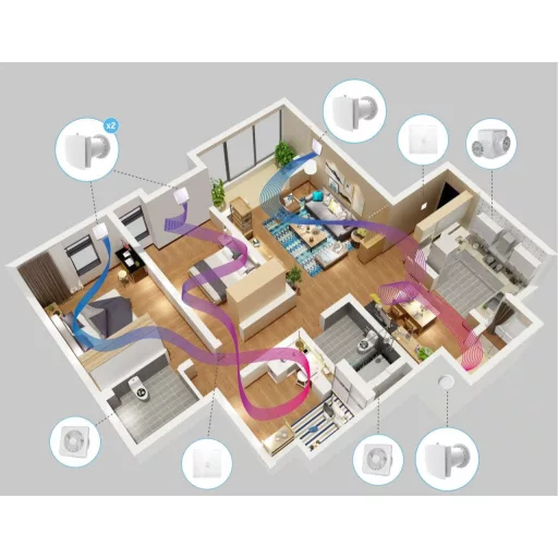 HOLTOP/AIRWOODS AV-TTW6-W Pro ISO egyhelyiséges hővisszanyerős szellőztető (2 db), automata zsaluval, WiFi csatlakozással, kültéri hangcsillapító elemmel